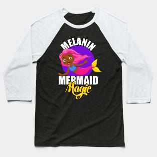 African American Mermaid Melanin is Magic Girls / Kids Baseball T-Shirt